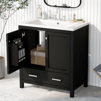 Delafe 30'' Single Bathroom Vanity with Solid Wood+MDF+Resin Top