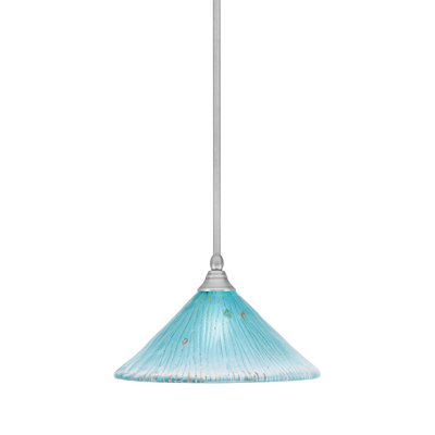 Mini-luminaire suspendu avec tige et verre cristal sarcelle 12 po