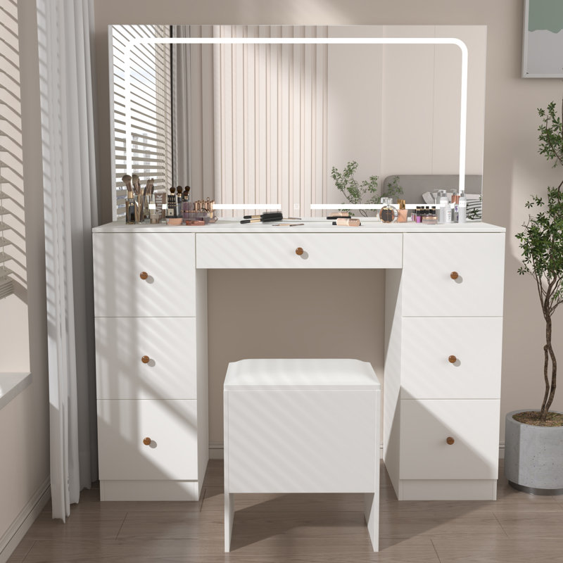 Meuble-lavabo avec tabouret, prise USB et prise de courant Erommy