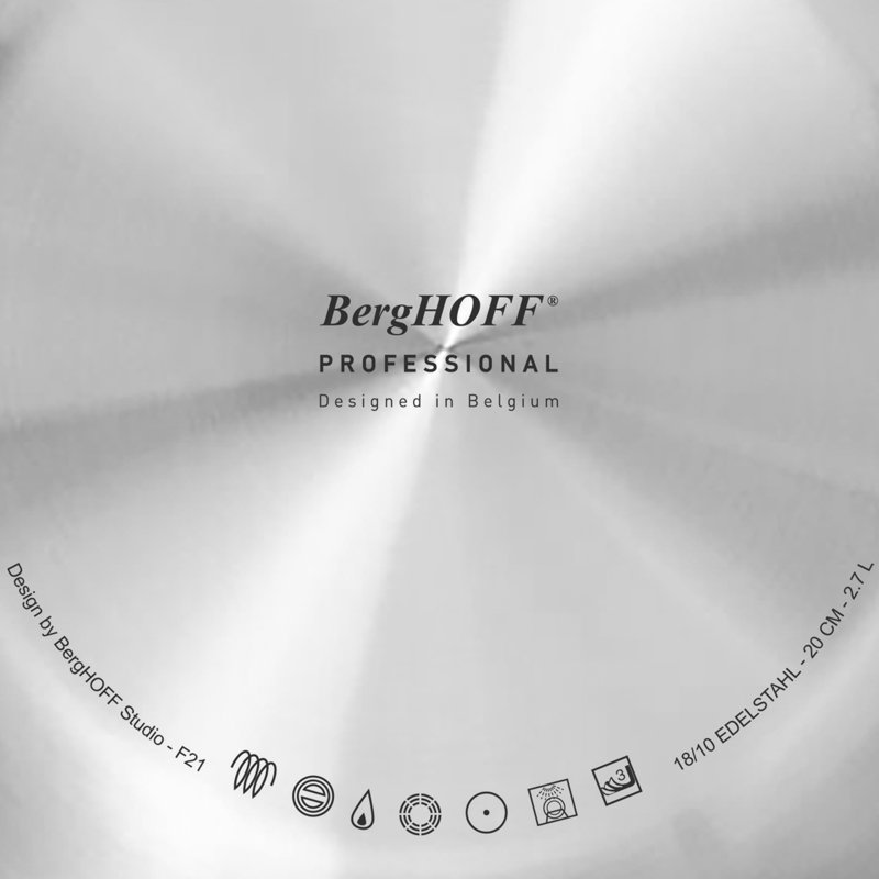 Poêle à sauter professionnelle en acier inoxydable 18/10 avec couvercle en acier inoxydable BergHOFF