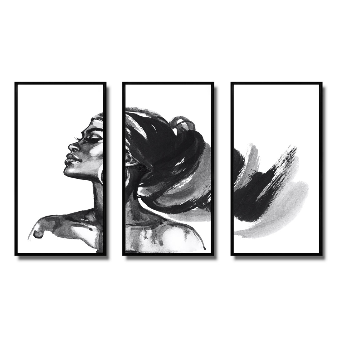 " Monochrome Portrait Of African American Woman IV " 3 - Pieces House of Hampton® Frame