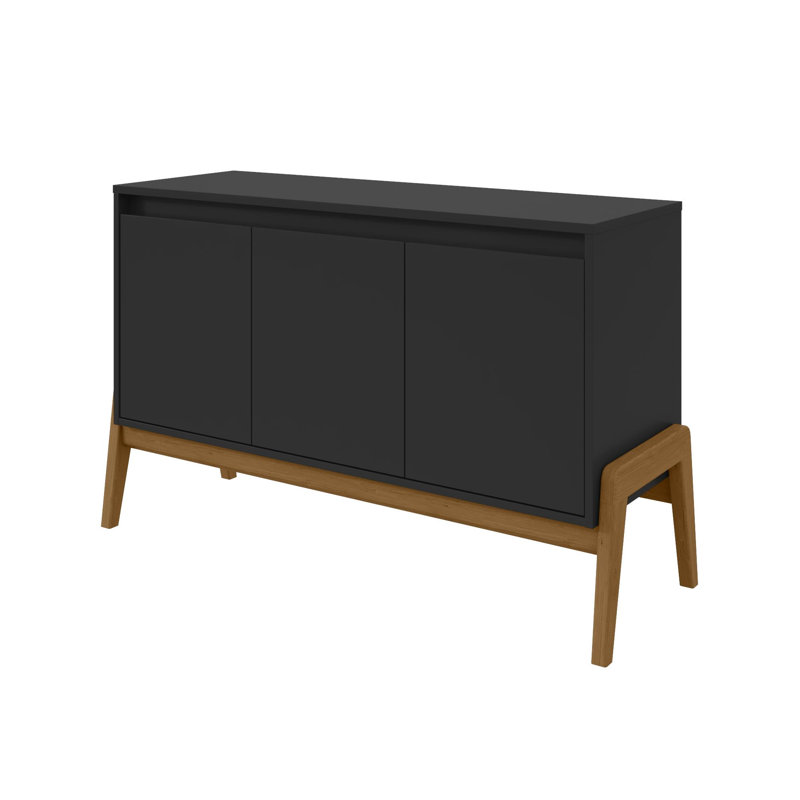 Gales 49" Mid-Century Modern Solid Wood Sideboard with 4 Shelves in Black, Black