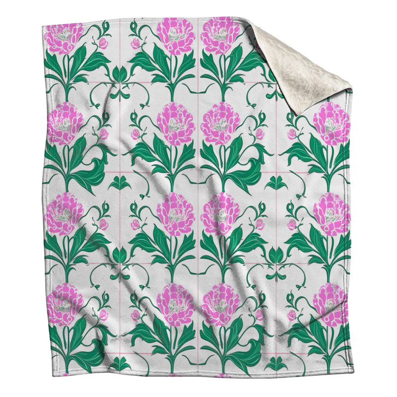 Couvertures florales roses pivoines, L 60 po x H 80 po