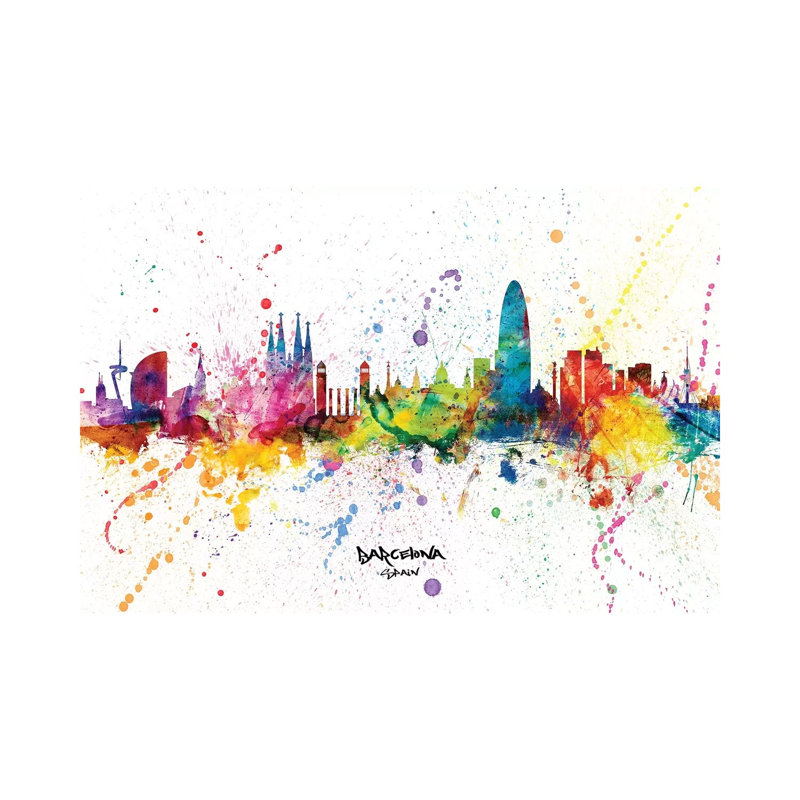 Barcelona Spain Skyline Splash by Michael Tompsett - Wrapped Canvas Print, 152.5 cm H x 101.5 cm W