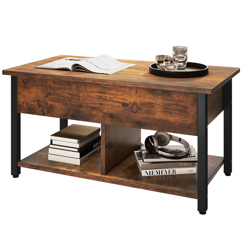 Lift Top Coffee Table,Wooden Cocktail Table, Brown/Black, Brown