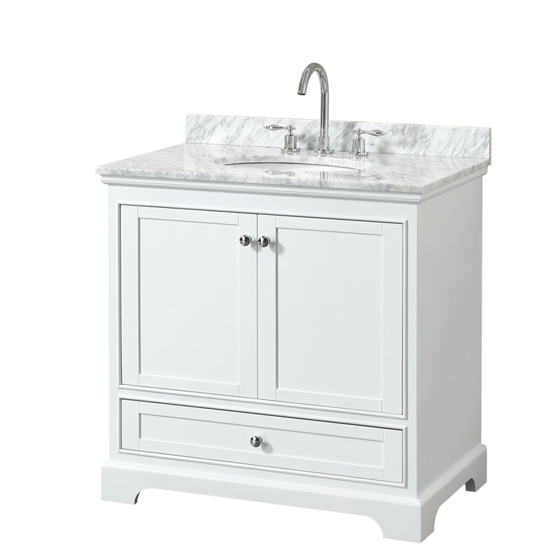 Deborah 36'' Single Bathroom Vanity with Marble Top, White, Polished Chrome