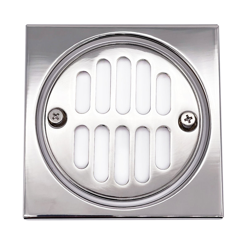 4-1/4" Brass Shower Tile Square with 3-1/2" OD Round Drain Cover, Polished Chrome