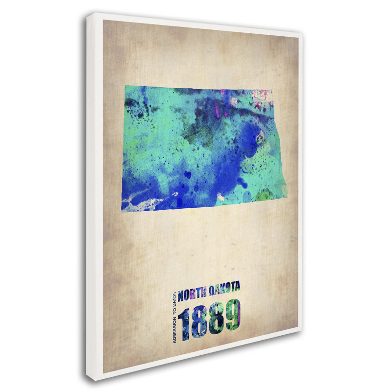 « north dakota aquarelle map », impression sur toile tendue, H 47 po x l 35 po x P 2 po