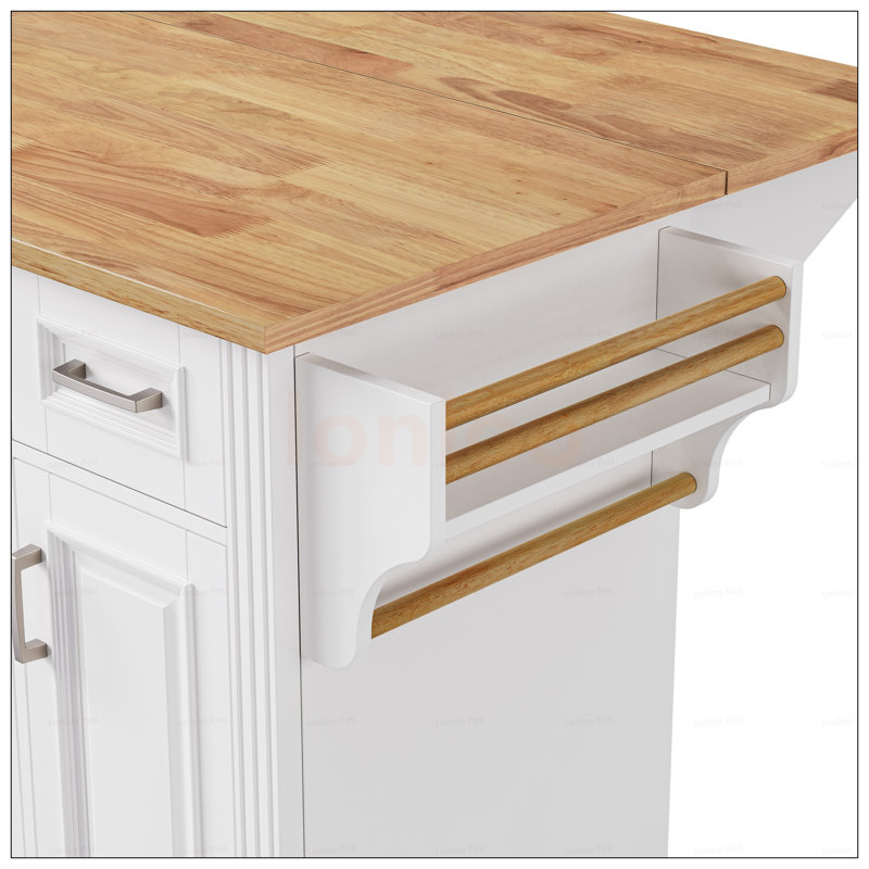 Large Kitchen Island With Drop Leaf, Rolling Cart On Wheels, 4 Doors, 3 Drawers, And Ample Storage For Modern Kitchens, White