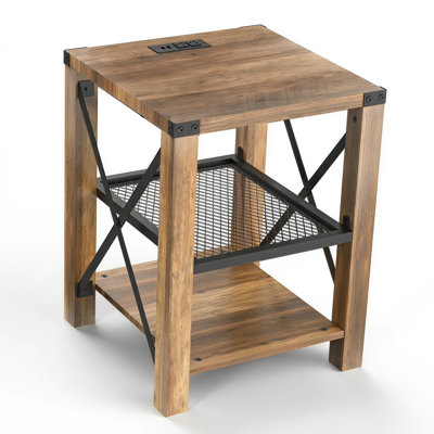 Eidelweiss Tall End Table Nightstand with 2 USB Ports, 2 Power Outlets, and 2 Storage Shelves