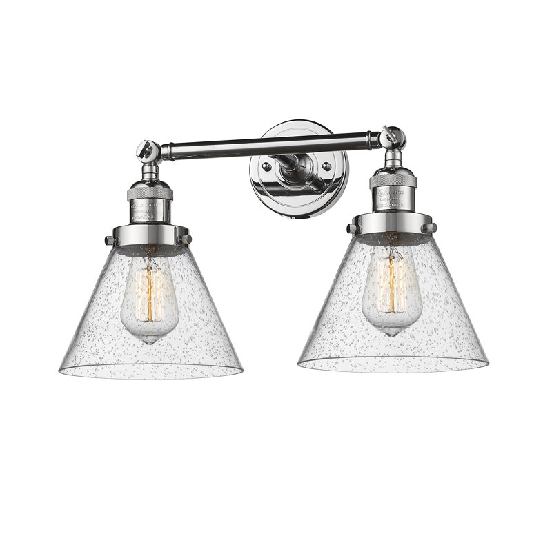 Cone 2 Light Bath Vanity Light, 60 Watt Vintage Incandescent Bulb, Matte White Cased, Polished Chrome