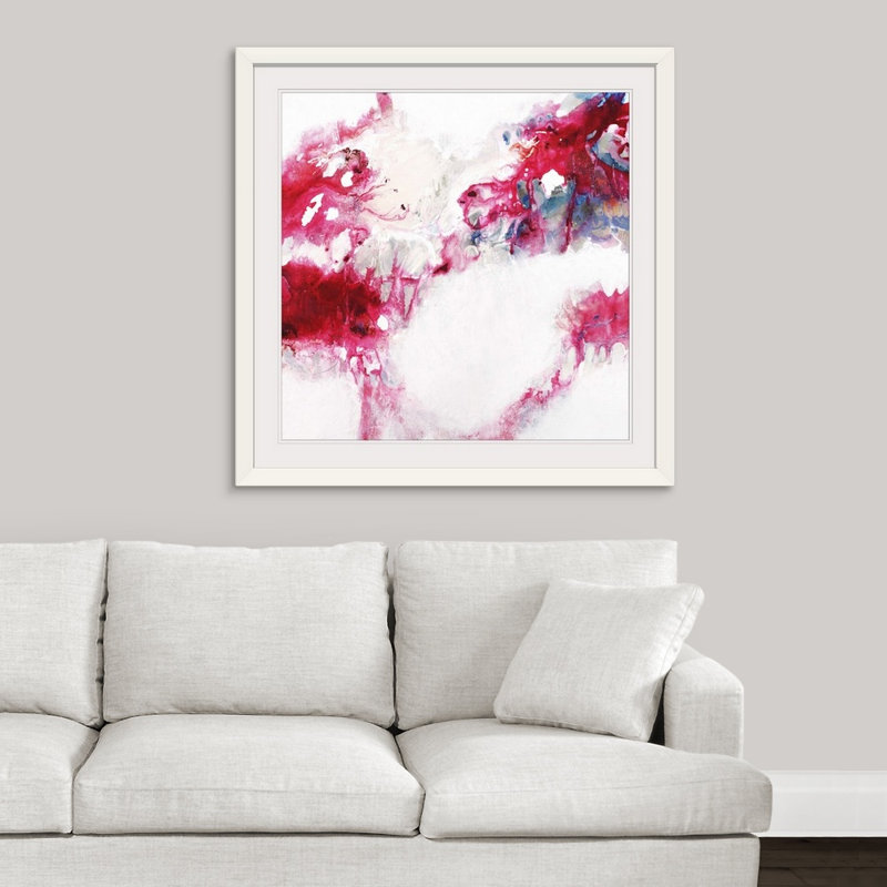 « hot rose hippie » par joshua schicker,, peinture, H 38 po x l 38 po x P 1 po, Cadre blanc