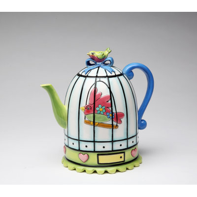 Ceramic Birdcage Teapot 6 1/2"H