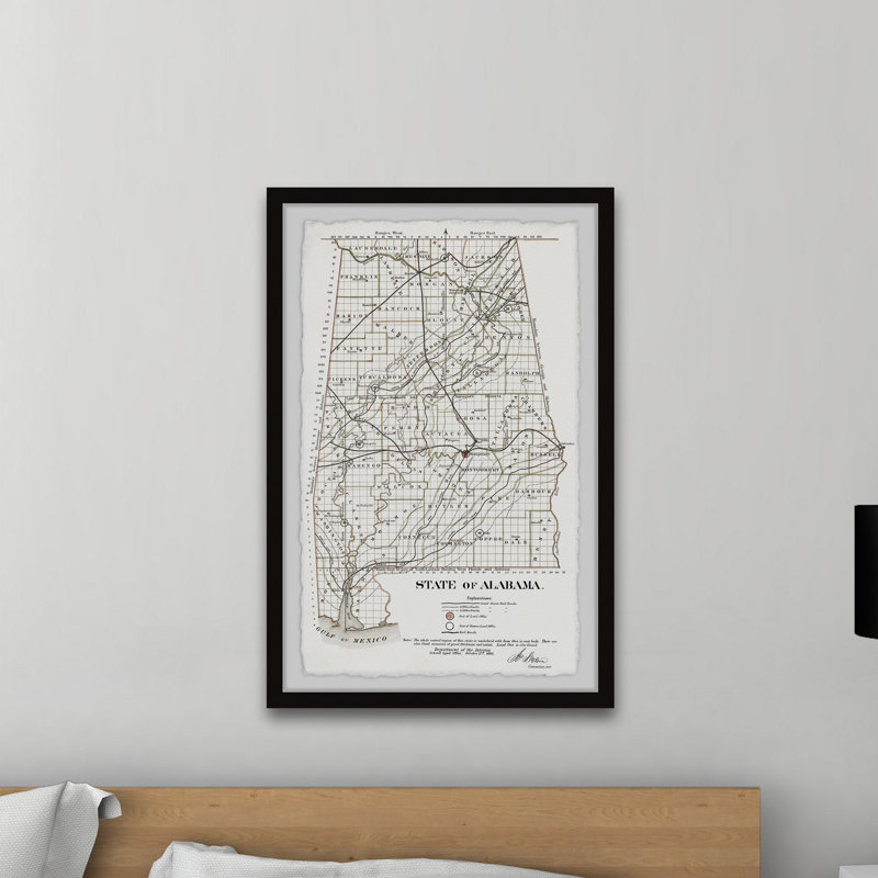 Gray Alabama State - Reproduction d'art graphique sur papier encadré, H 45 po x l 30 po x P 1,5 po