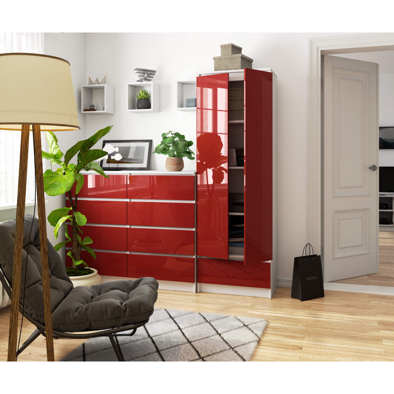 Alexsandria 180cm H x 60cm W Standard Bookcase, Red Gloss