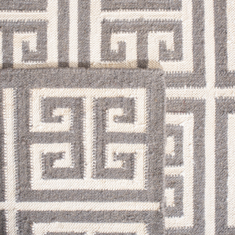 Tapis géométrique ivoire en laine / coton tissé à la main Rodgers, Rectangle 8 pi x 10 pi