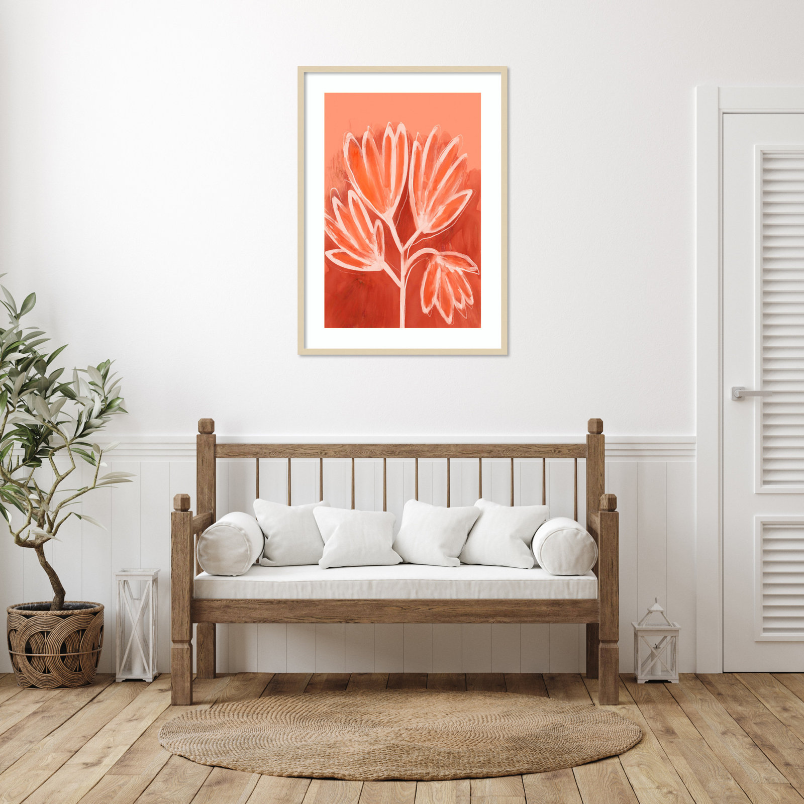 Galya "Peachy Flowers" Print by Treechild, Brown, 41" H x 30" W