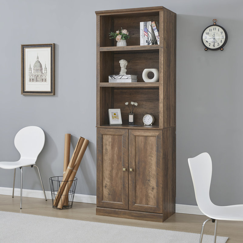 Armoire à 3 tablettes ouvertes avec port et 1 porte en brun rustique pour chambre d'amis autoportante