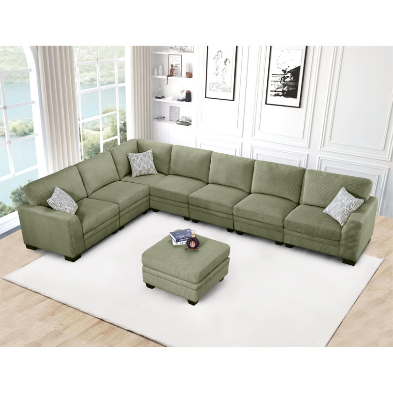 Lareese Corduroy Compression L-Shaped Sectional Right Hand Facing, Green Corduroy