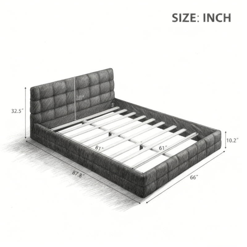 Grand lit plateforme tapissier Berber, Noir, noir, noir, noir