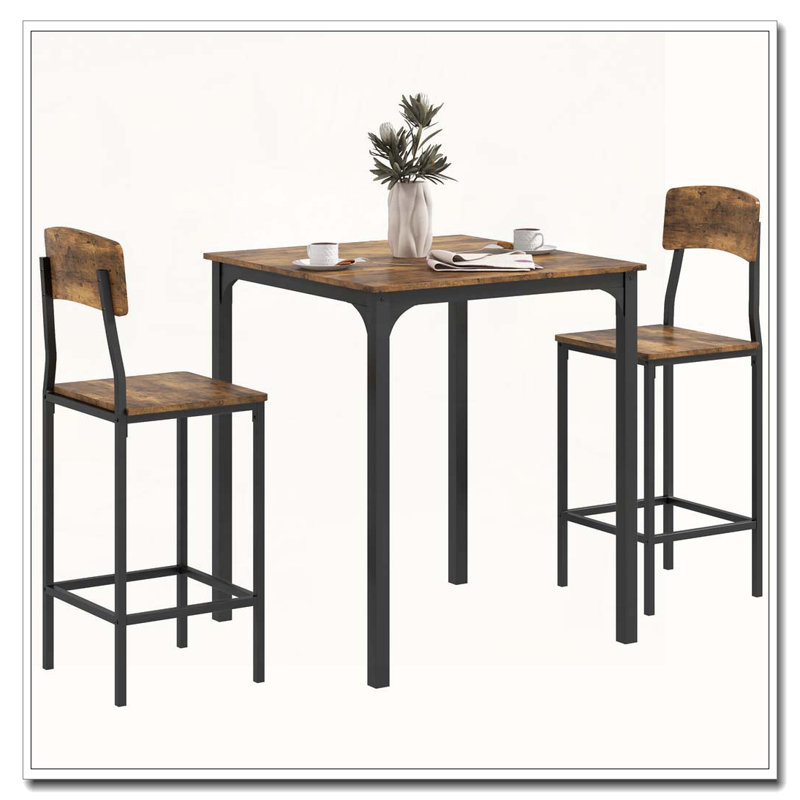 Ensemble de table de bar et de chaises à hauteur de comptoir pour petite table de salle à manger industrielle pour 2 tables de cuisine carrées et tabourets avec structure en acier
