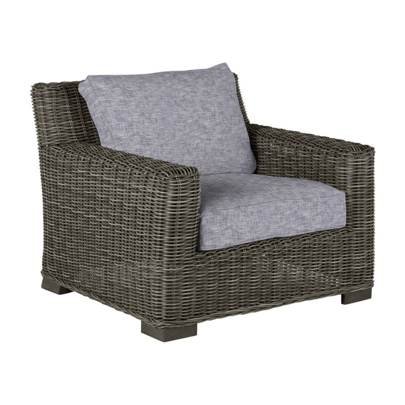 Rustic Woven N-Dura Resin Wicker Outdoor Lounge Chair, Gris ardoise, Pas de soudure, Toile sable