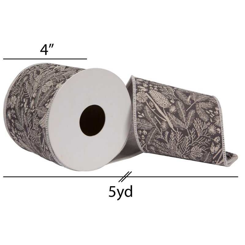 Ruban de doublure double en jacquard gris Jairo de 4 po x 5 po Vickerman., H 4 po x l 180 po x P 4 po