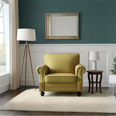Chaise d'appoint classique en velours avec pieds tournés en bois massif et fauteuil rembourré