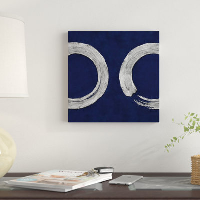 " Silver Zen Circle On Blue II " by Ellie Roberts