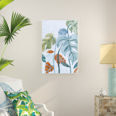 «Watercolor Blue Orange Leaves», reproduction d'art sur toile tendue
