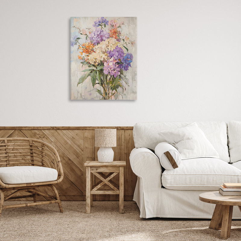 Toile abstraite à grappes d'hortensias, conception de Franklyn Gregory, H 40 po x l 30 po