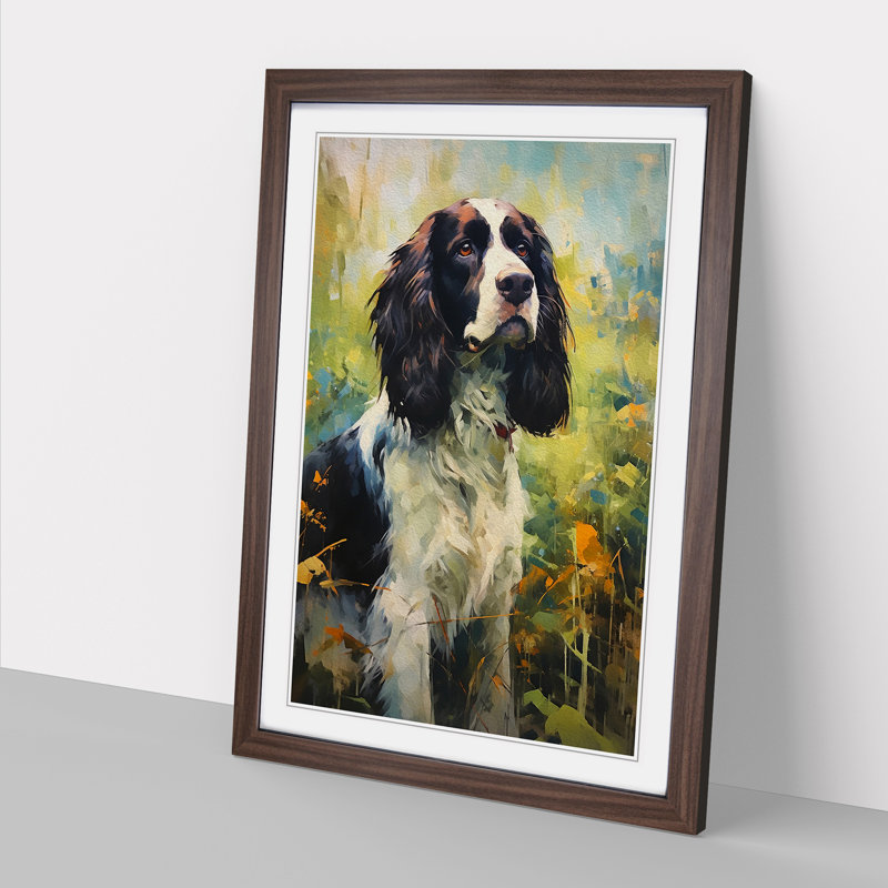 English Springer Spaniel Impressionism - Single Picture Frame Print on Wood, 34cm H x 25cm W x 2cm D, Walnut