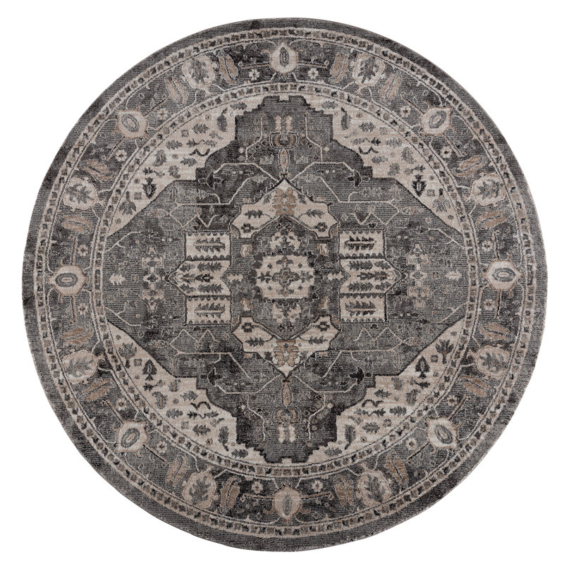 Tapis gris tissé à la machine, Rond 7 pi 11 po