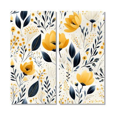 Motif floral jaune bohémien jaune - 2 impressions florales sur toile
