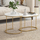 Golden Marble Pattern Nesting Tables - Set Of 2 Stacking Side Tables For Living Room, Balcony, And Office Decor, Golden