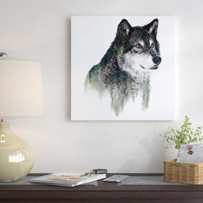 « loup i », impression sur toile, H 37 po x l 37 po x p 1,5 po, Toile tendue, Pas de tapis
