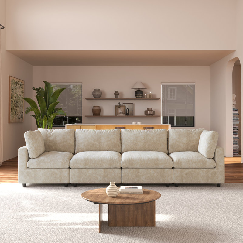 Kessi 134" Upholstered Slipcovered Sofa, Khaki