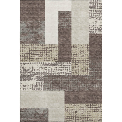 Premium Machine Washable Prisco Brown Rug
