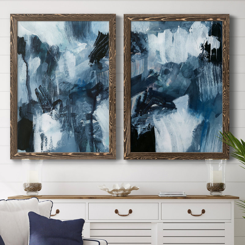 Composition in Blue I - Reproduction d'art sur toile encadrée, H 31,5 po x l 47 po x P 1,5 po, Toile avec cadre en noyer