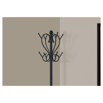 Black Metal Freestanding Hall Tree with 8 Hooks and Umbrella Stand, 71-Inch Coat Rack
