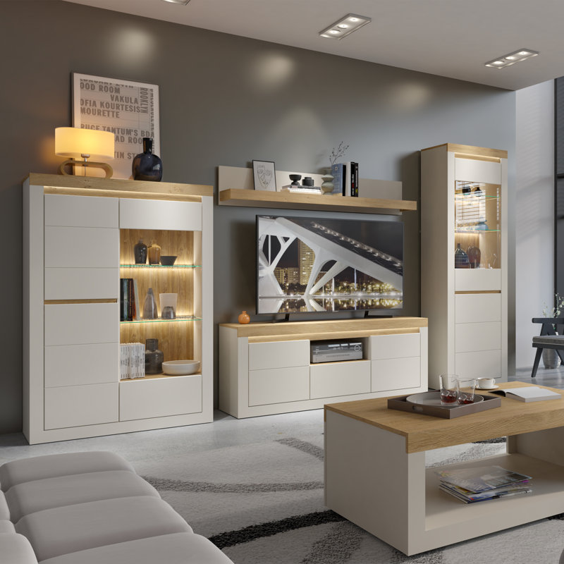 Berghildur Unfinished Entertainment Centre for TVs up to 65" with Fireplace Included, 62.5"H x 154.1"L x 39.6"W