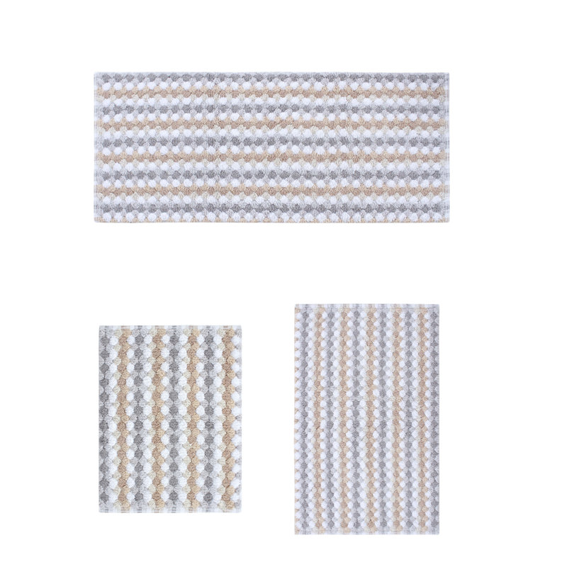 Tapis de salle de bain 100% coton Macek, tapis de bain antidérapant lavable à la machine - ensemble de 3 pièces avec tapis de couloir