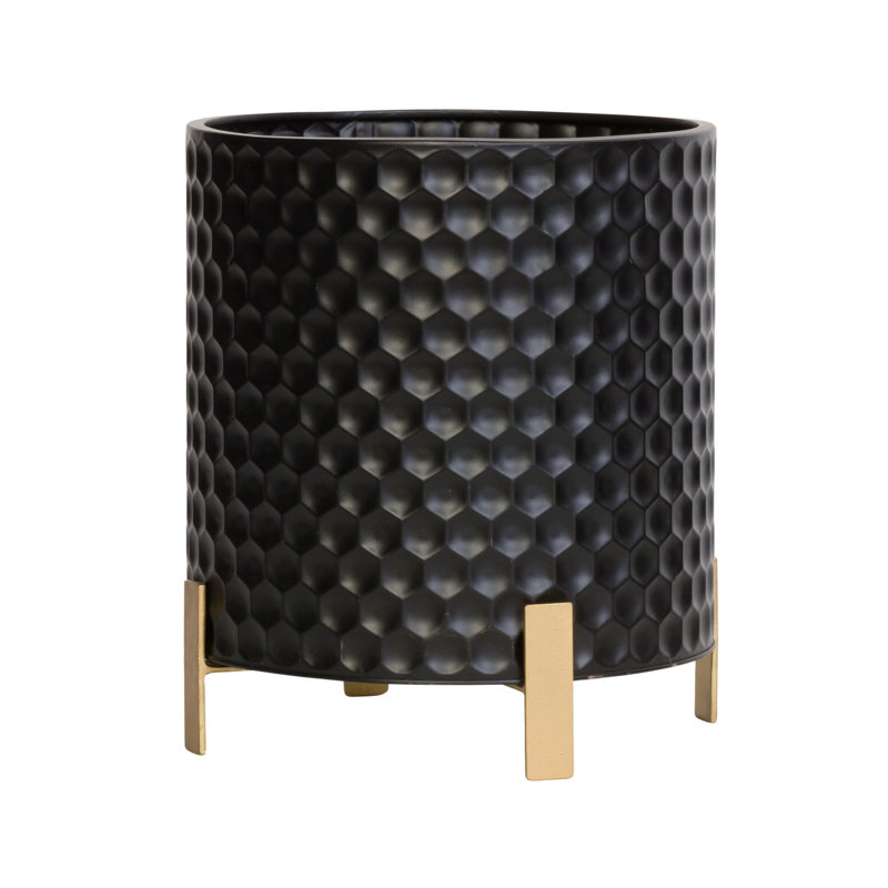 Pot à fleur en métal Ebony Mid Century Modern, H 14 po x l 13 po x P 13 po
