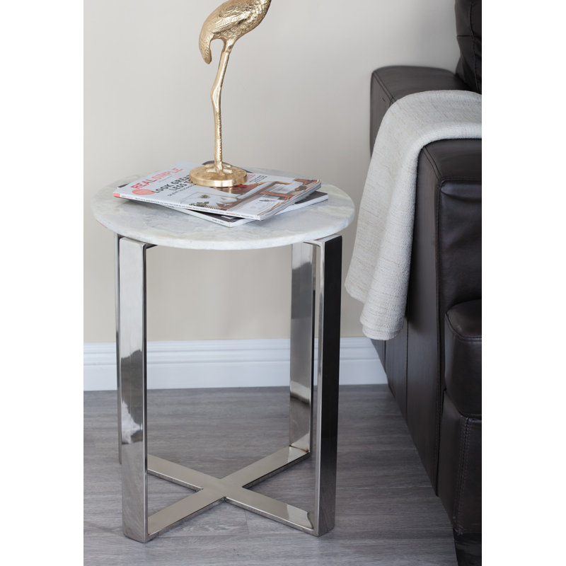 Table d'appoint en marbre avec pieds en métal argenté