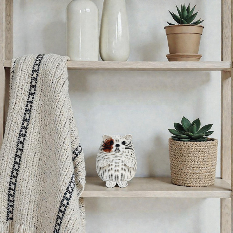Panier de rangement en rotin avec couvercle Capressa Cat