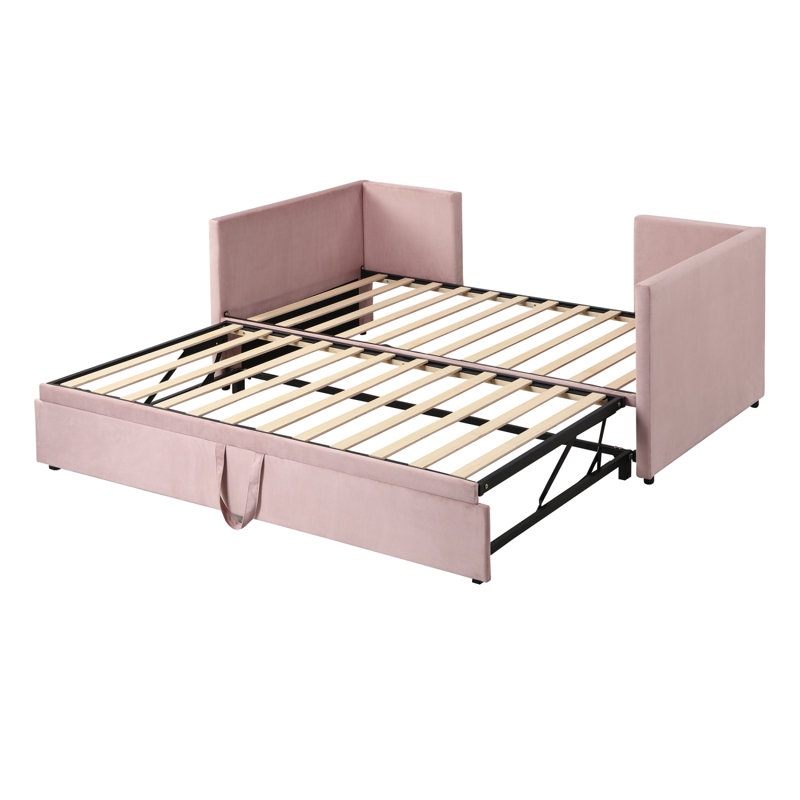 Lit de jour rembourré moderne avec lit gigogne Reylin, Rose