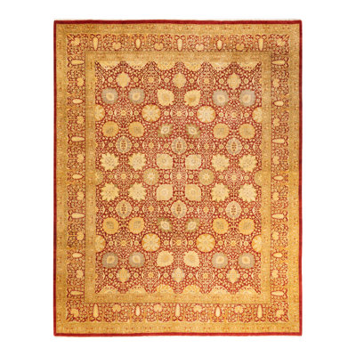 Tapis orange / beige / jaune noué à la main de conception unique 8 pi 2 po x 10 pi 6 po Hayner