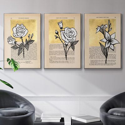 Floral Diary I, encadré sur toile, 3 pièces