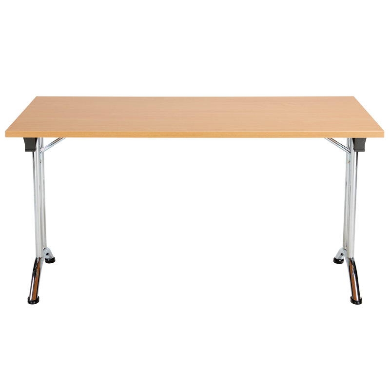Buariki Rectangle Modular Training Table, 72.5cm H x 140cm W x 80cm D, Chrome, Beech