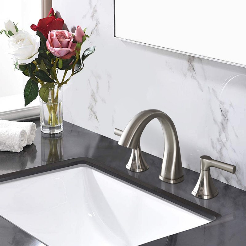 Robinet de meuble-lavabo à deux poignées à 3 trous avec drain, Nickel brossé